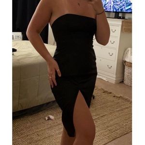 Showpo Satin strapless slit dress